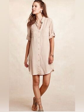 Cloth & Stone Beige Button-Front Shirt Dress